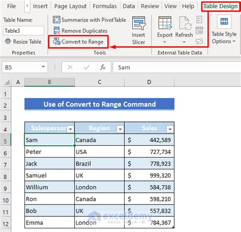 excel table function remove