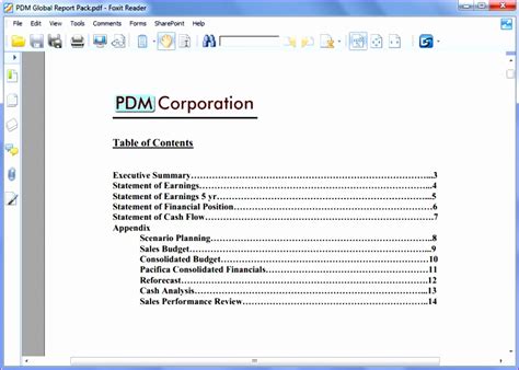 excel table of contents example