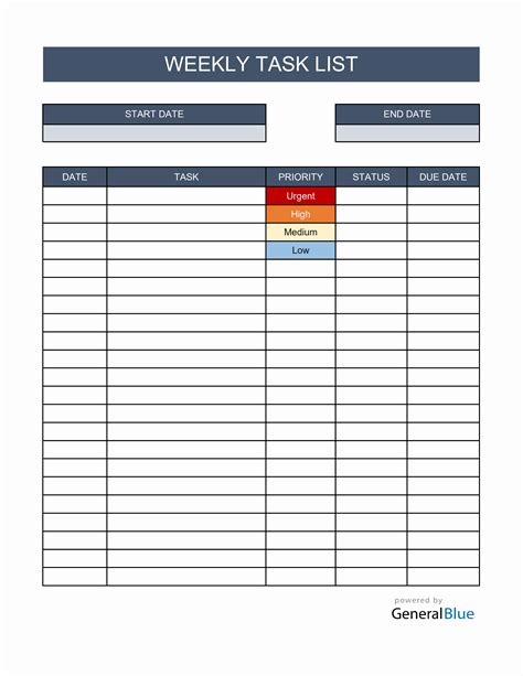 excel task list template free download