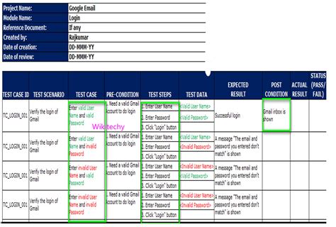 excel test case example