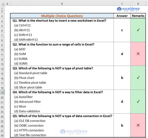 excel test questions