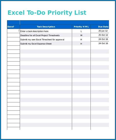 excel to do list template