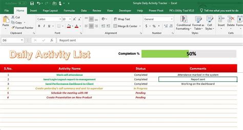 excel to track daily activities