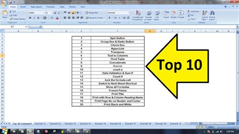excel topics list pdf