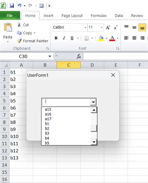 excel userform combobox list from range