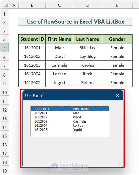 excel userform listbox rowsource