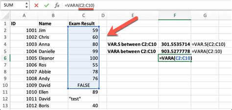 excel variation formula