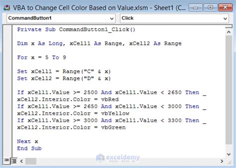 excel vba code to change cell color based on value