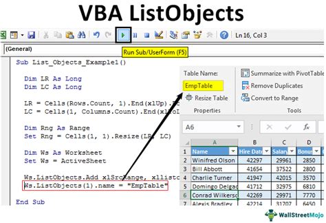 excel vba convert range to listobject