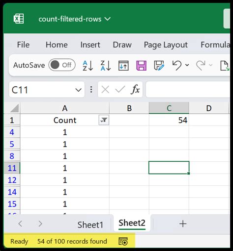 excel vba count number of rows in filtered range