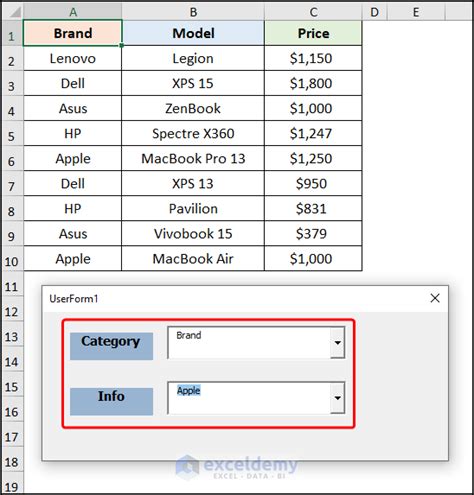 excel vba form combobox list from range