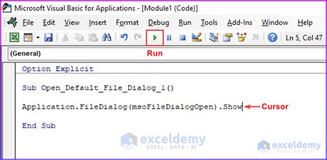excel vba open file dialog default path