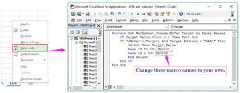 excel vba run macro based on cell value