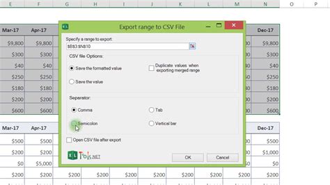 excel vba save selected range as csv