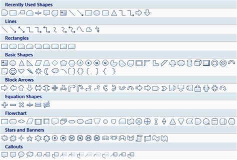 excel vba shape types list