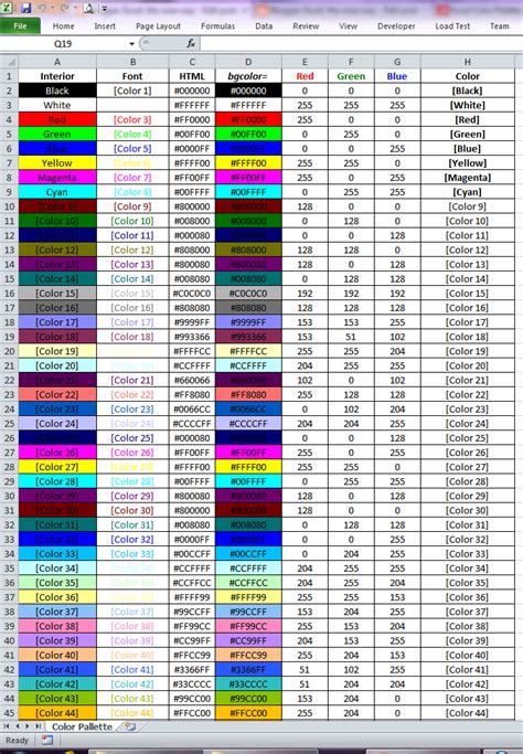 excel vba theme color list