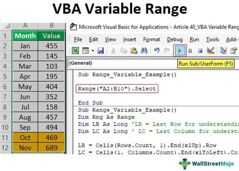 excel vba variable range in formula