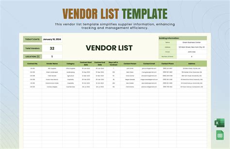 excel vendor contact list template