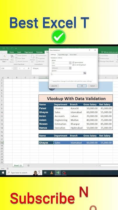 excel vlookup in data validation list