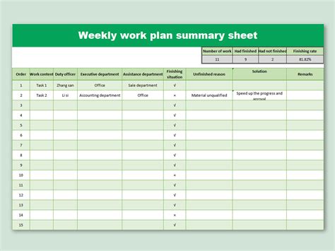 excel weekly work plan template