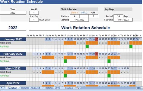 excel work rotation schedule