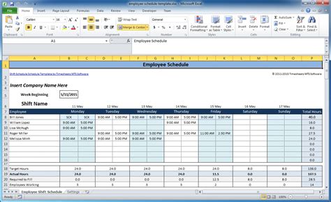 excel work schedule sample