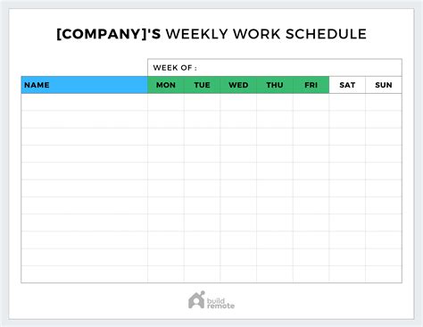 excel work week schedule template