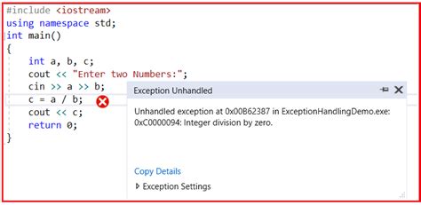 exception handling in c++ with example