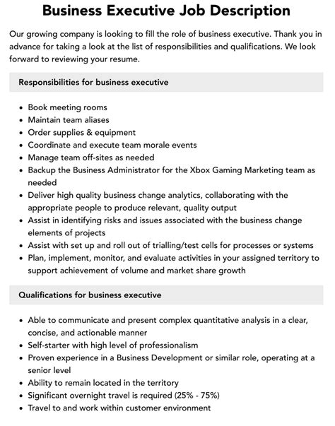 executive job description examples