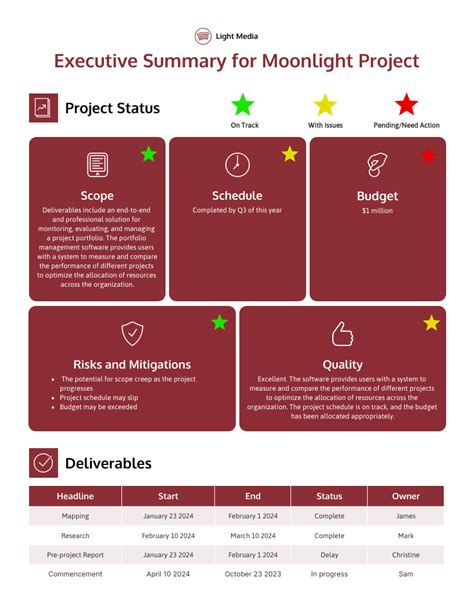 executive summary example project management