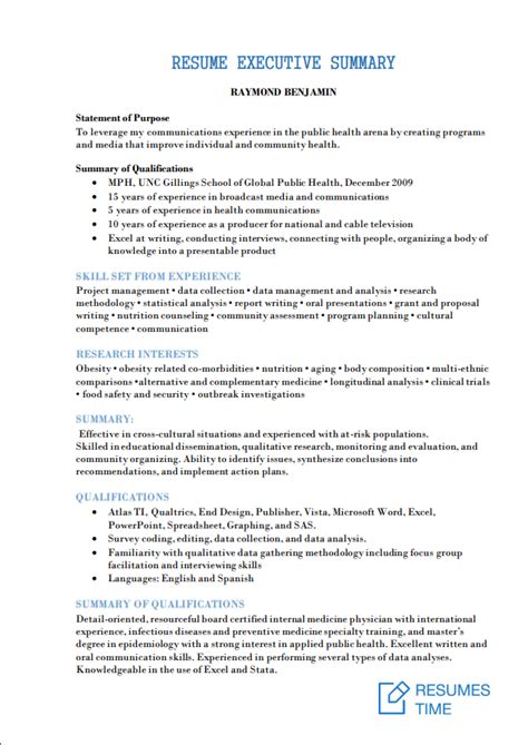 executive summary examples resume