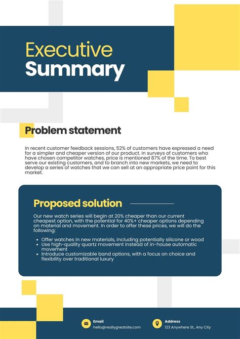 executive summary layout example