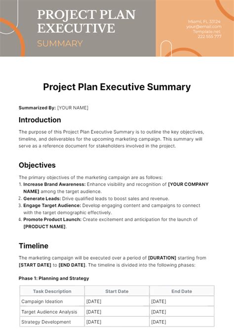 executive summary of project plan