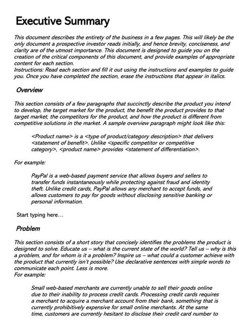 executive summary problem statement examples
