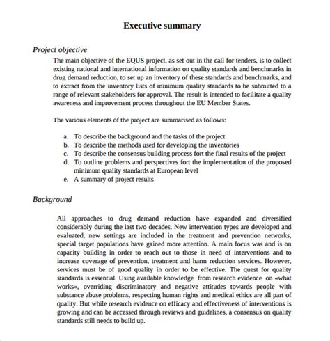 executive summary project report example