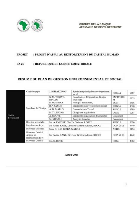 exemple de plan de gestion environnemental et social