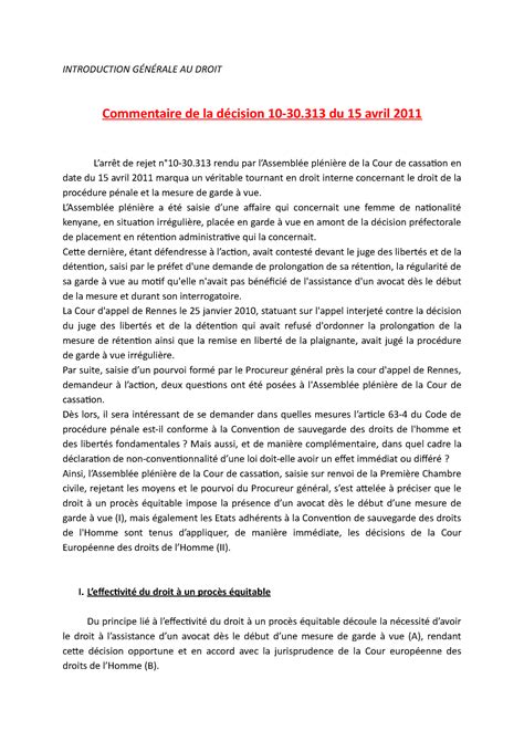 exemple introduction commentaire d'arrêt