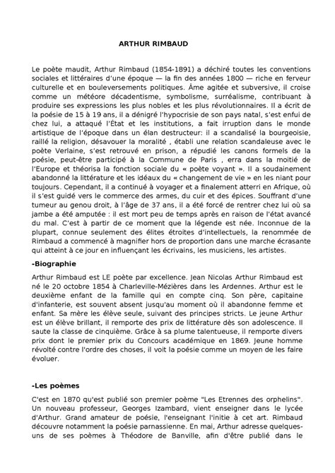 exemple introduction dissertation arthur rimbaud