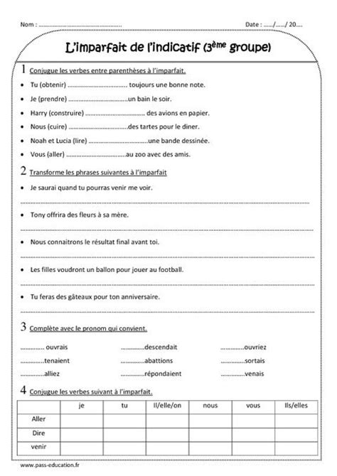 exercice conjugaison ce2 imparfait 3ème groupe