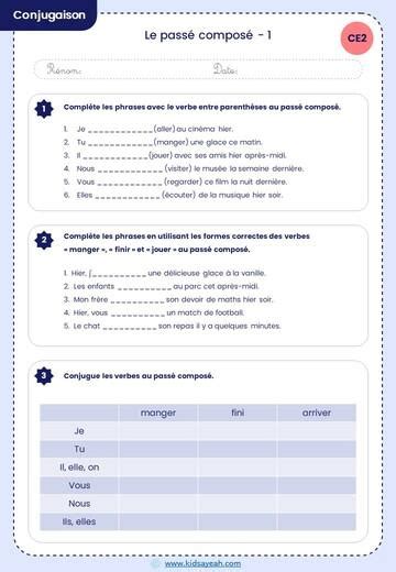 exercice conjugaison passe compose ce2
