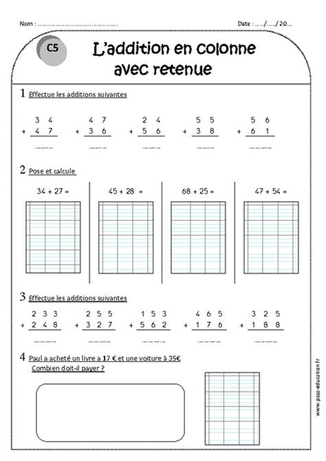 exercice de math ce1 addition pdf
