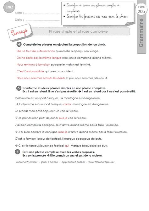 exercice francais phrase complexe
