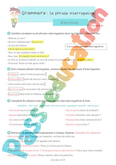 exercice grammaire ce2 phrase interrogative