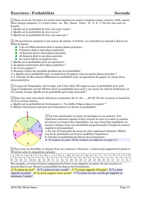 exercice maths proba seconde