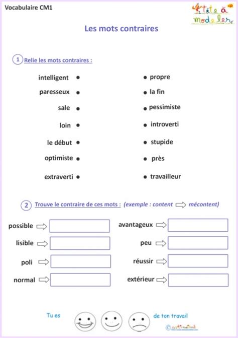 exercice vocabulaire francais facile