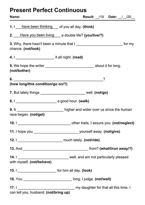 exercises on present perfect continuous tense pdf