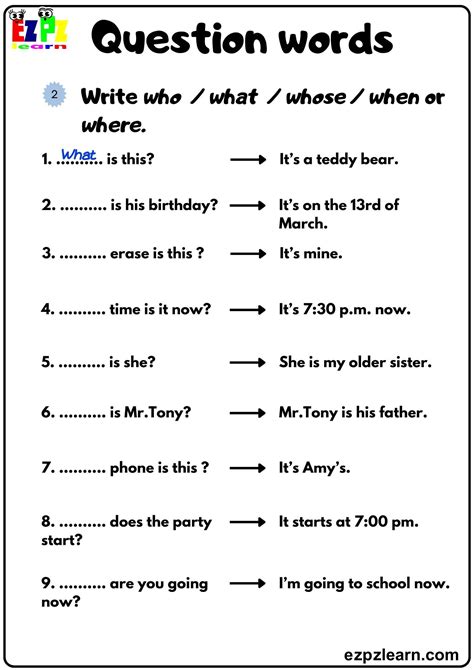 exercises on question words