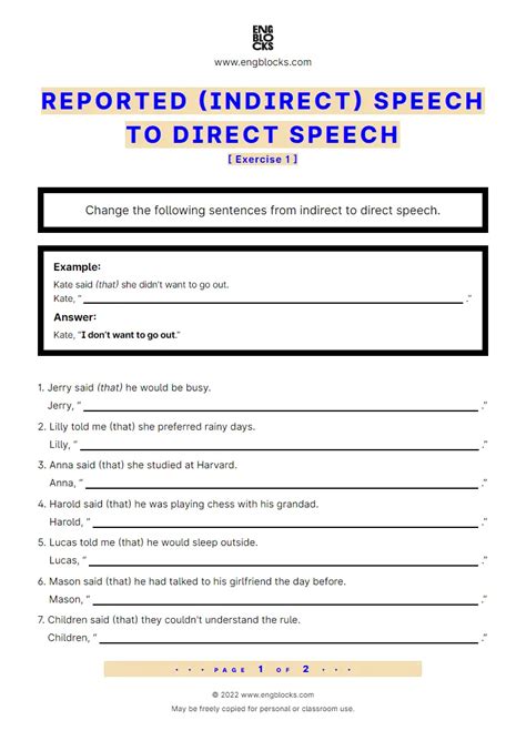 exercises on reported speech for class 7