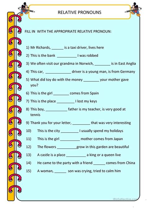 exercises relative pronouns with answers