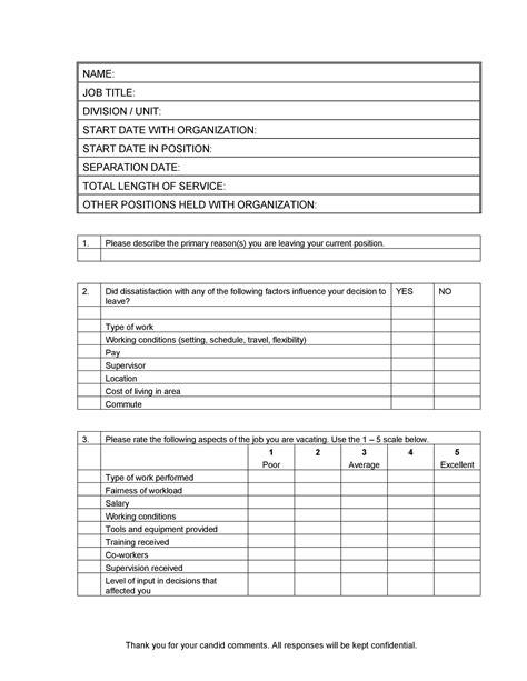 exit interview questionnaire template word